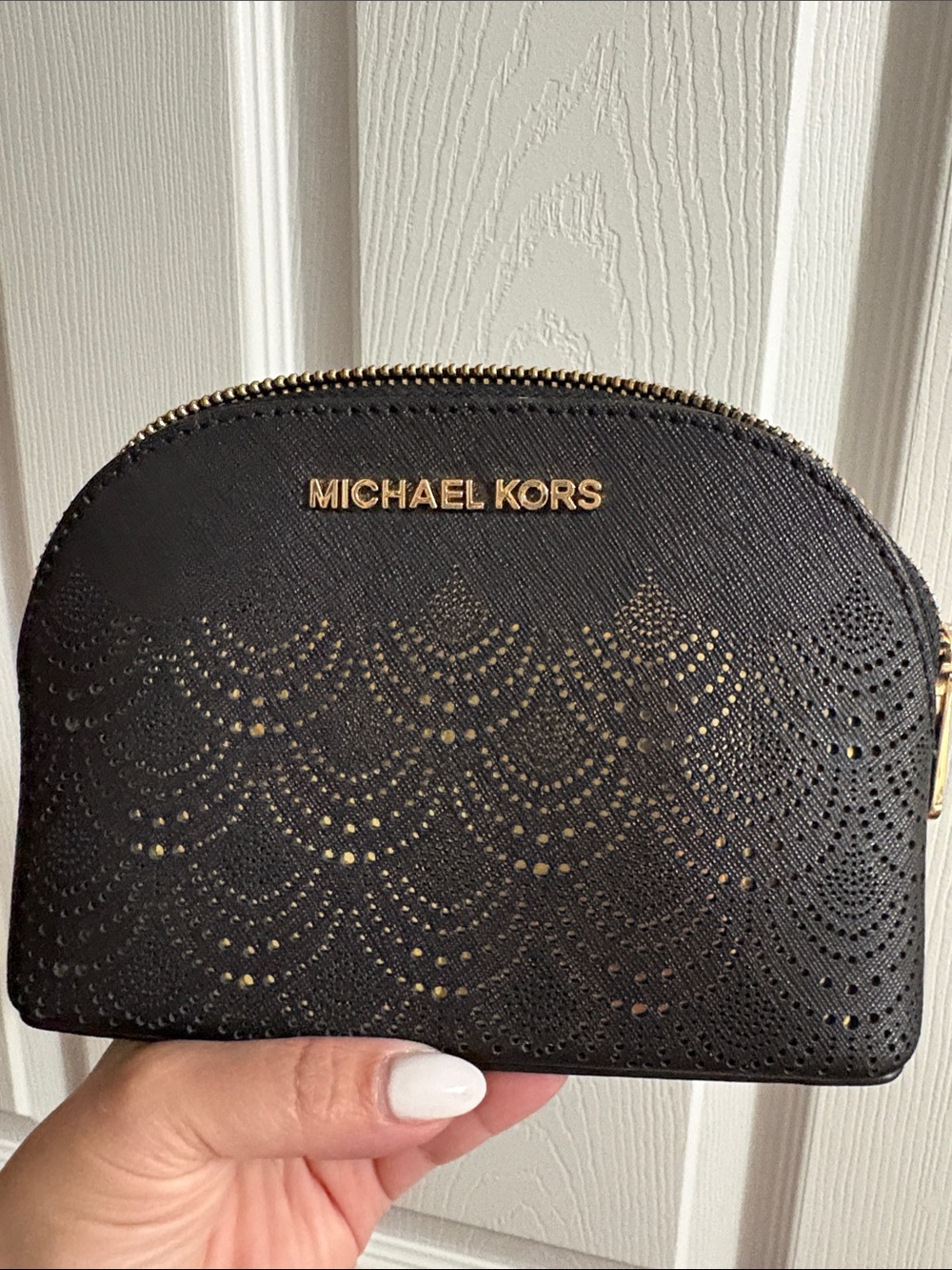 Michael Kors Black Cosmetic Pouch with Gold Accents